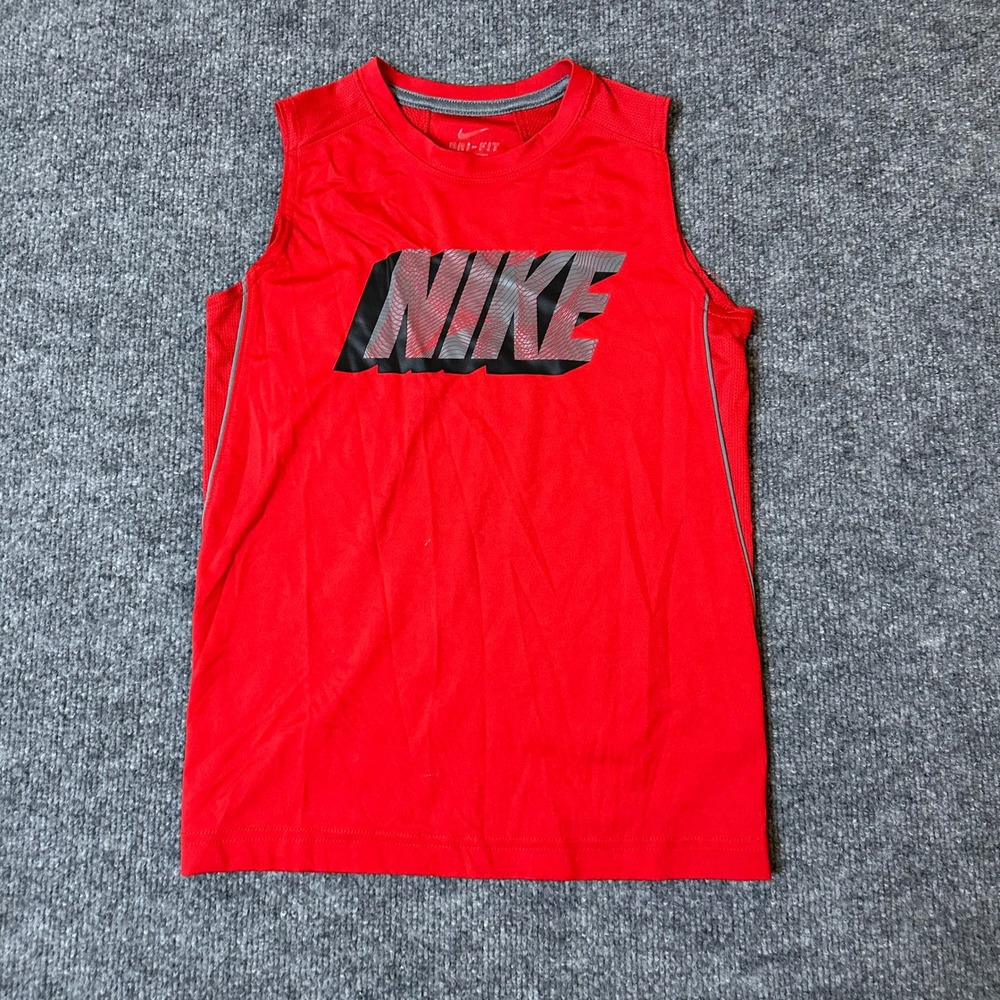 Nike Tank Top Boys Size S Red Dri-Fit Graphic Sleeveless Athletic Sport Shirt